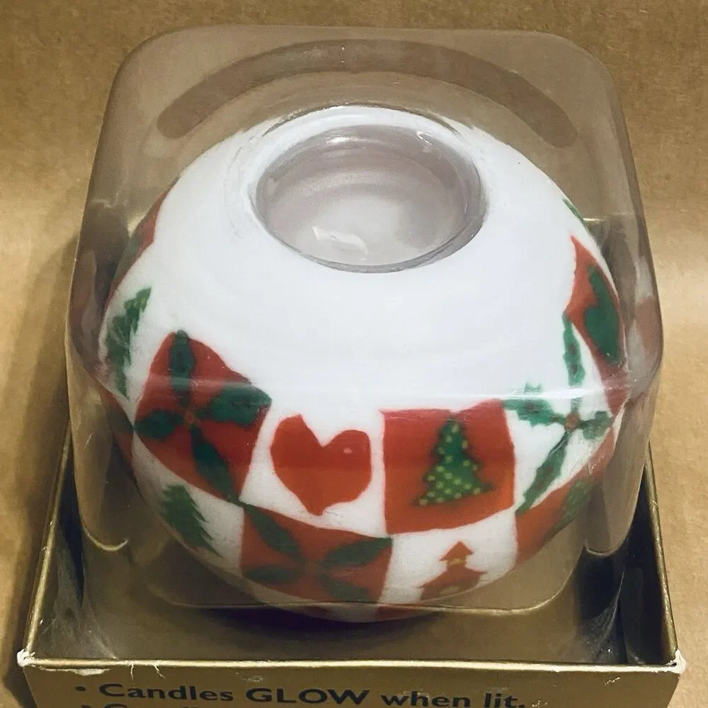 Star Bright Refillable Christmas Glow Candle Votive Holder Tree Folk Art NIB Vtg